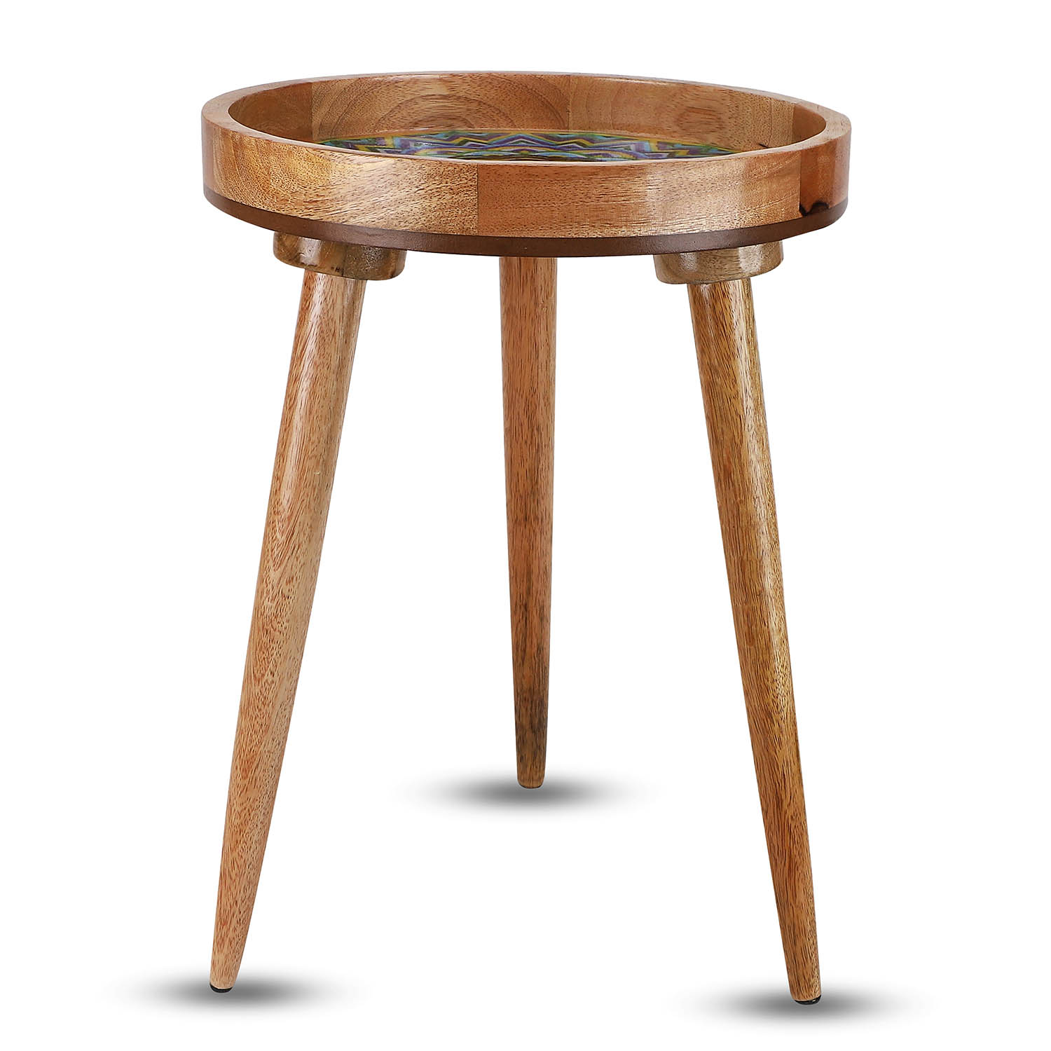 Glowing Stone: A Shimmering Tribute to Nature's Brilliance – Mango Wood Handcrafted Table - Image 6