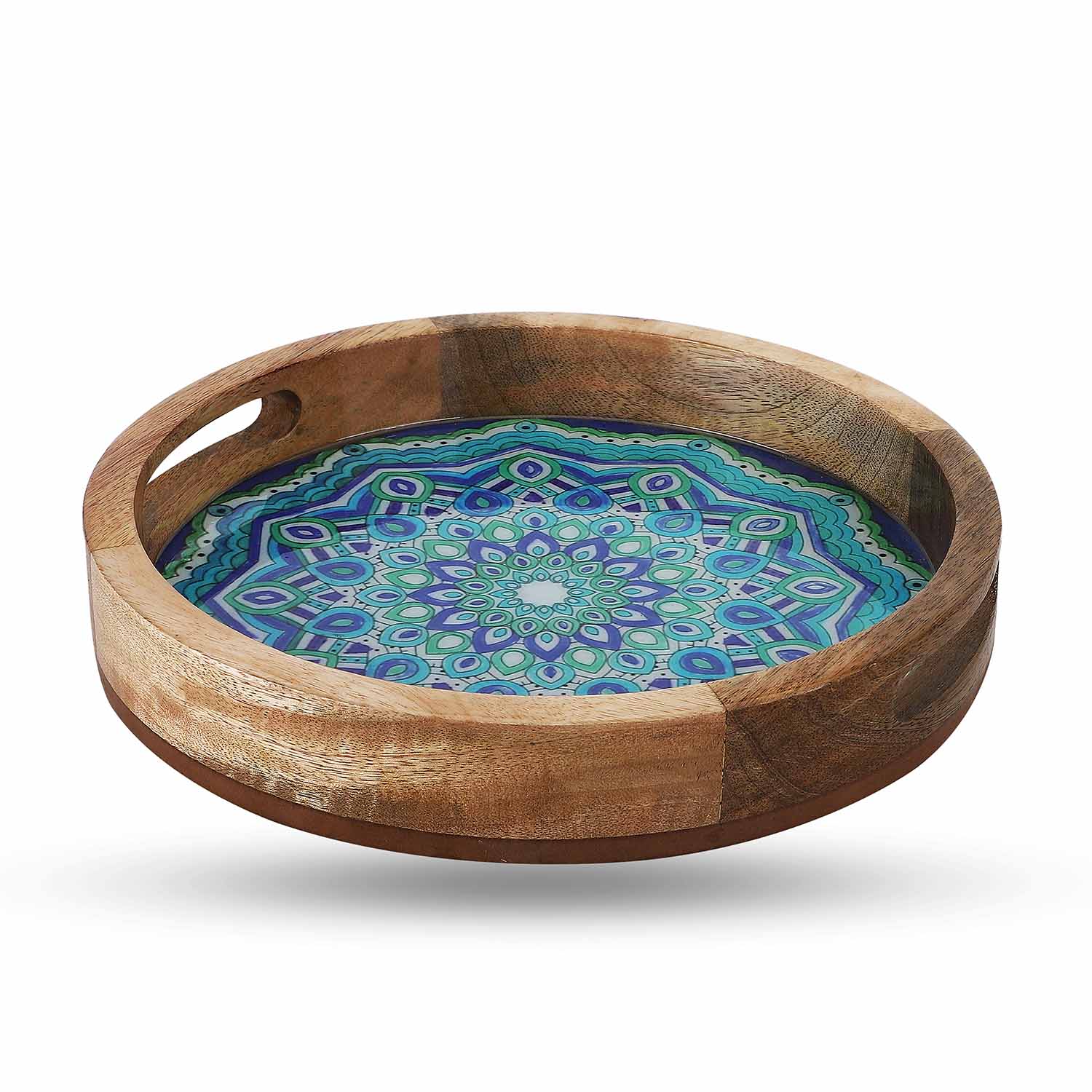 Blue Aura: A Calm Embrace of Serenity – Mango Wood Handcrafted Tray - Image 2