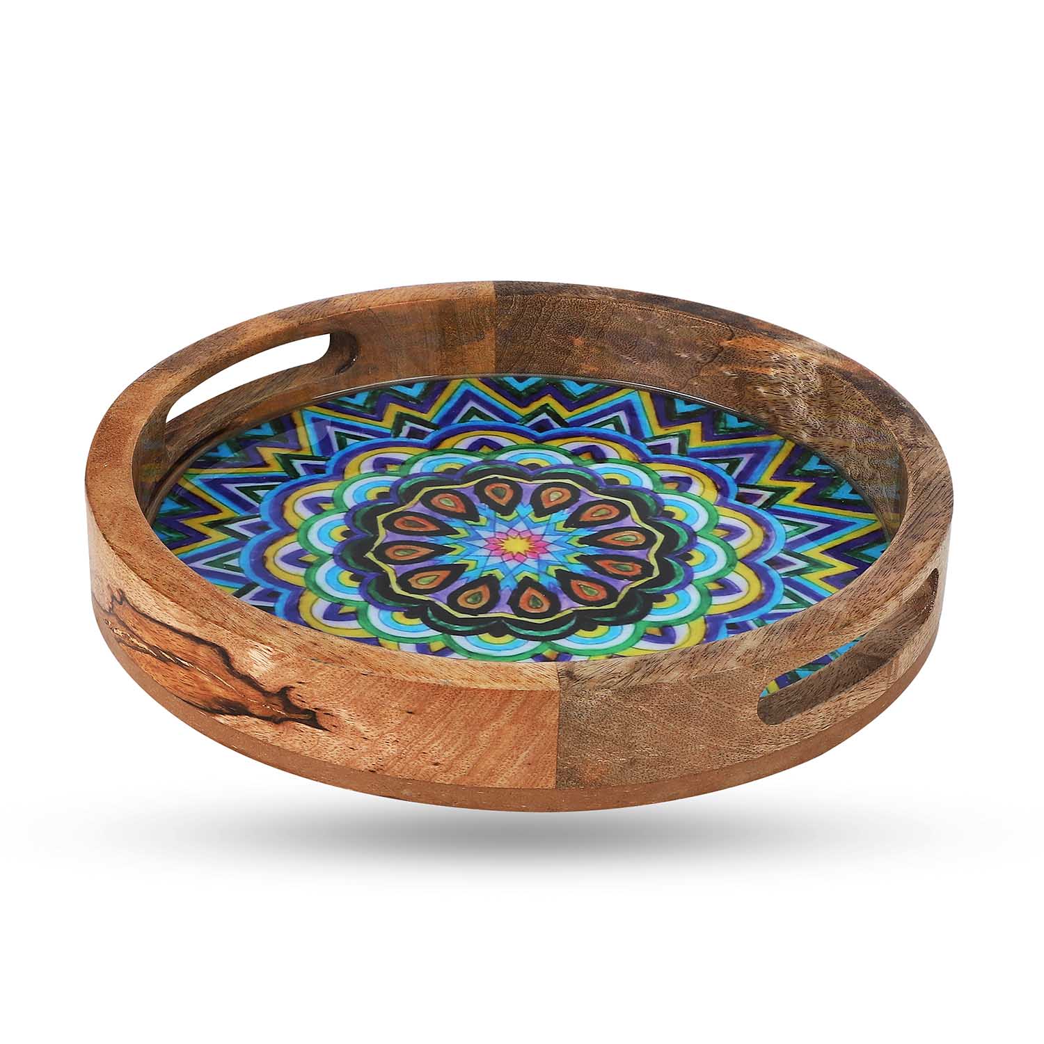 Glowing Stone: A Radiant Symphony of Colors – Mango Wood Handcrafted Tray - Image 2