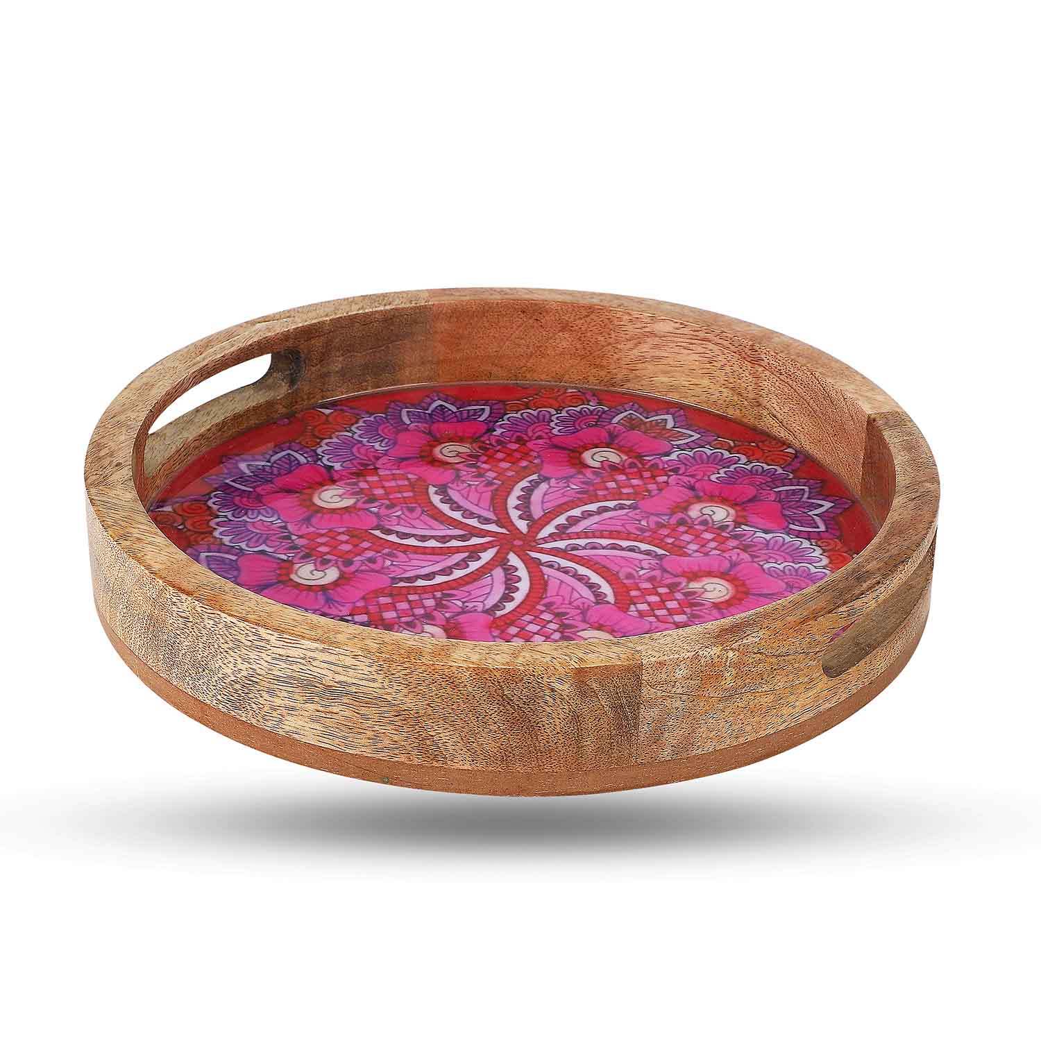 Pink Radiance: A Tribute to Love and Hope – Mango Wood Handcrafted Tray - Image 2