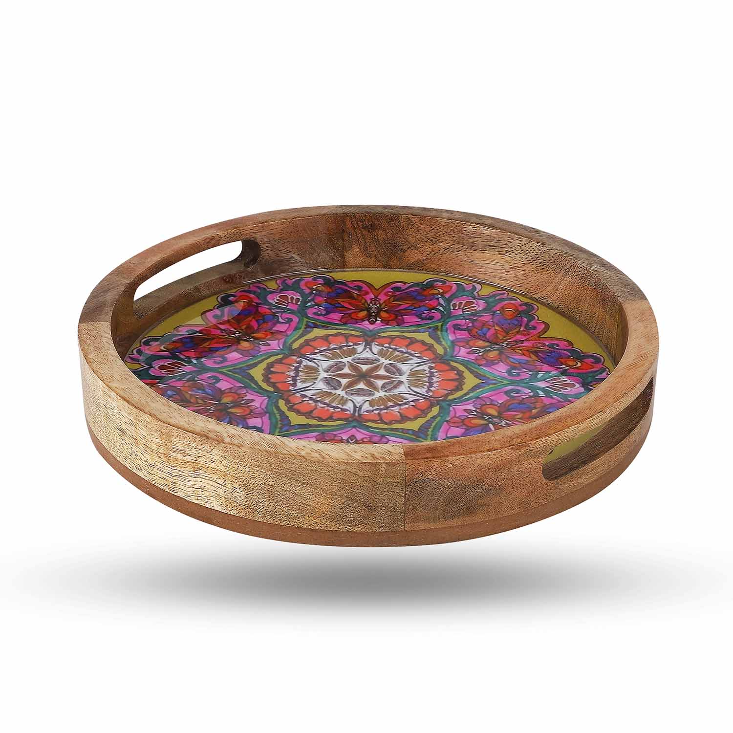Colourful Butterflies: A Celebration of Transformation – Mango Wood Handcrafted Tray - Image 2