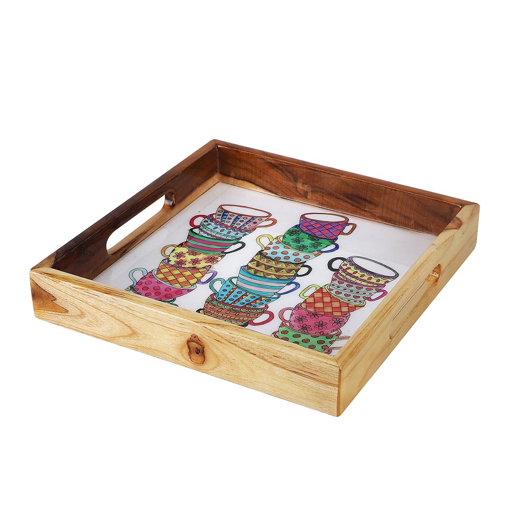 Cups-N-Cups: A Celebration of Everyday Joy – Teakwood Handcrafted Tray - Image 2