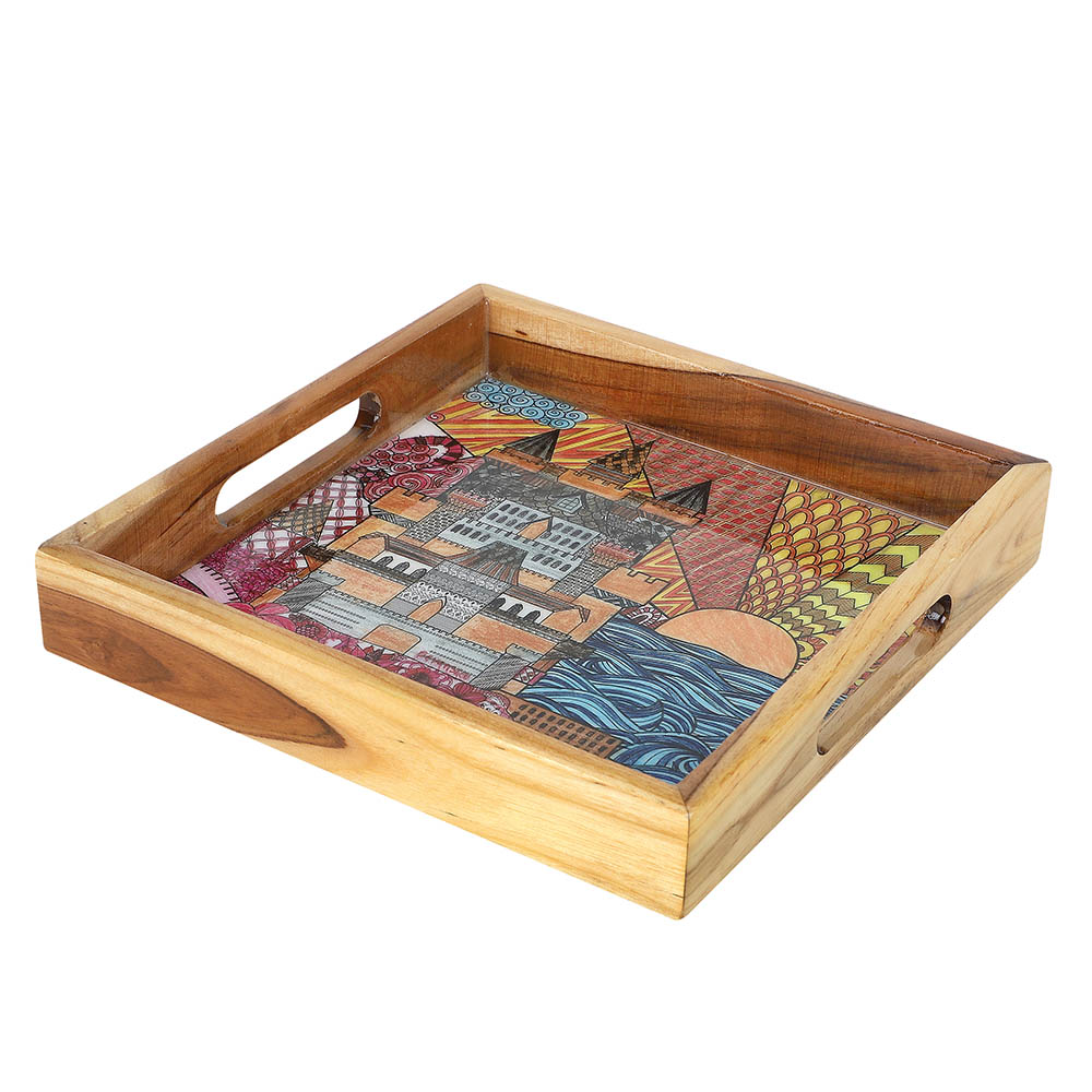 City Shapes: A Celebration of Urban Splendor – Teakwood Handcrafted Tray - Image 2